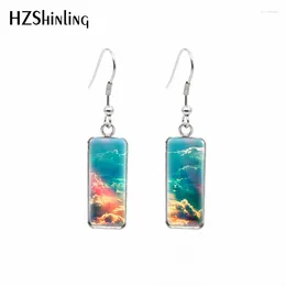 Dangle Earrings 2024 Colourful Clouds Sky Sunset Rectangular Earring Bright Art Fish Hook Glass Cabochon Handmade Jewellery