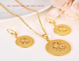 24k Solid Fine Gold Filled New Blossom Fashion Ethiopian Jewellery Set Pendant Necklace Earring Circle Design53540329667238