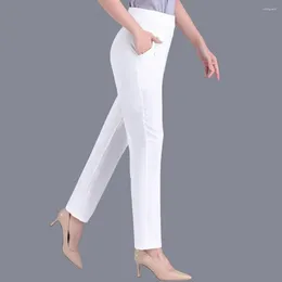 Women's Pants Straight Leg Women Elastic Waistband Summer With Pockets High Waist Casual Trousers For Mid-aged