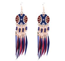 Earrings for women Colourful Enamel Beads Boho Earrings Long Feather Tassel Drop Ethnic earings new brincos6693046