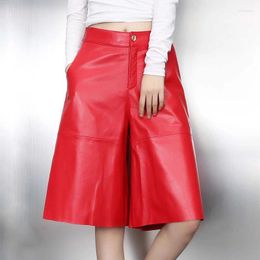 Women's Pants Autumn Winter Chic Sheepskin Wide-leg High Quality Genuine Leather Fisith C736