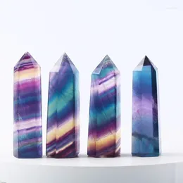 Decorative Figurines Natural Tower Hexagon Pillar Crystal Point Colourful Healing Stone Home Decor