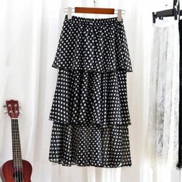 Skirts Cake Skirt For Women Black Polka Dot Chiffon Midi Long