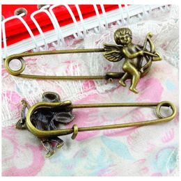 Brooches 10PCS 54 24MM Antique Bronze Plated Angel Brooch Pins DIY Charms Jewelry Accessories