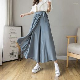 Women's Pants 2024 Spring Summer Style Korean Women Pleated Chiffon Female High Waist Trousers Hakama Casual Wide Leg Pantalones