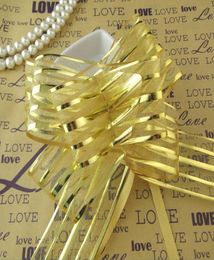 50pcslot 5cm Large Size Gold Colour Organza Pull Bows For Wedding Car Decor Wedding Organza Pull Flower Ribbons Gif5557769