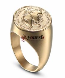 Yoursfs Men Stamp Gold Round Stainless Steel Napoleon Vintage French Coin Ring6765482