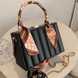 Bag Stripe Pattern PU Leather Women's Chain Shoulder Silk Scarf Decoration Handbags Luxury Designer Wild Ladies Messenger