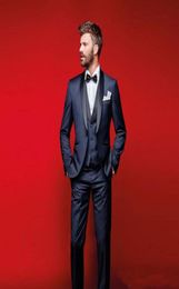 Navy Blue Wedding Tuxedos Slim Fit Suits For Men Groomsmen Suit Three Pieces Cheap Prom Formal Suits Jacket PantsVest1936541