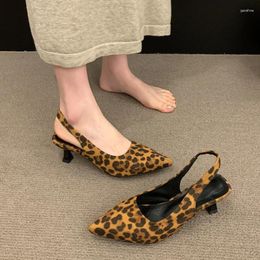 Dress Shoes High Heels Pointed Leopard Print Women Summer Temperament French Short Single Fashion Sexy Sandals