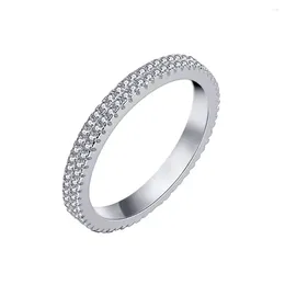 Cluster Rings STL Zhenchengda 2.5mm Double Row Diamond 925 Silver Full Ring Women's Fashion Versatile