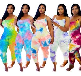 Women Jumpsuits Tie Dyed pants Desinger Gradient Vest Summer Plus Size 3XL Rompers Sexy Sleeveless Skinny Bodysuits Casual Legging1798139