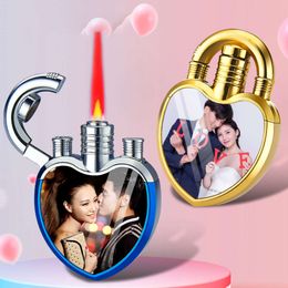 Heart Lock Lighter Red Flame Butane Without Gas Cigarette Lighter For Couples