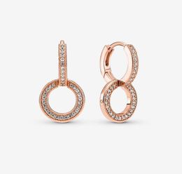 Women Rose Gold Sparkling Double Hoop Earrings with Original Box for P Authentic Sterling Silver Wedding Jewellery CZ diamond 7378053