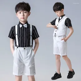 Clothing Sets Flower Boys Formal Wedding Tuxedo Dress Kids Vest Shirt Shorts Tie Set Gentleman Children Graduation Party Costume