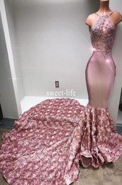New Arrival Dusty Pink Spaghetti Prom Dresses With Flora Long Train 2020 Crystals Beaded Sheer Top Evening Gowns Mermaid Formal Pa6538636