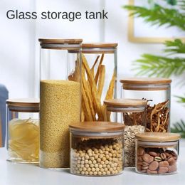 Storage Bottles Clear Glass Sealed Jar With Bamboo Lid Spice Kitchen Grain Pot Tea Coffee Candy Split Bottle Supply