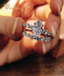 Cluster Rings Wong Rain 925 Sterling Silver Marquise Cut Created Moissanite Gemstone Wedding Engagement Romantic Ring For Women Fi9853641
