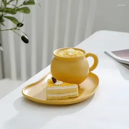 Mugs Solid Color Ceramic Mug Cartoon Cute Coffee Cup Saucer Afternoon Tea Dessert Breakfast Plate Honeypot Broad Bean