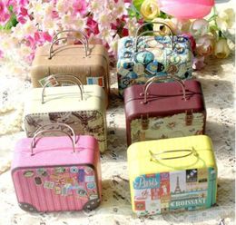 1Pc 755535cm Europe Style Vintage Suitcase Shape Candy Storage Box Wedding Favor Tin Box Sundries Organizer Container11418855