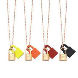 Luxury designer Jewellery women necklace gold lock pendant designer necklace red orange leather lock necklace matching jewelry9531039