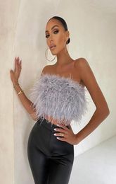 Women Fashion Sexy Furry Tops Camis Casual Tank Vest Sleeveless With Real Ostrich Feather Bro Tunic AA3730350