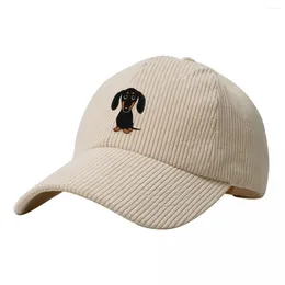 Ball Caps Cute Black And Tan Smooth Coated Dachshund Cartoon Dog Corduroy Baseball Cap Visor Snapback Men's Women's