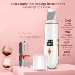 Ultrasonic Cleaner Face Scrubber Ems Ionic Massager For Face Peeling Lifting Microcurrents for Skin Care Spatula 240422