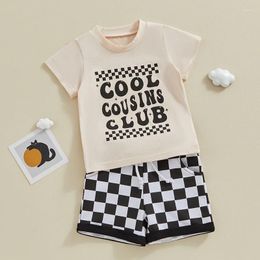 Clothing Sets Born Baby Boys Summer Clothes Short Sleeve Letters Print T-shirts Tops With Plaid Shorts Casual Tracksuits Outfits