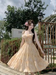 Party Dresses 2024 Orange Beauty/Summer Romantic Atmosphere Holiday Floral French Temperament Sunset Dress