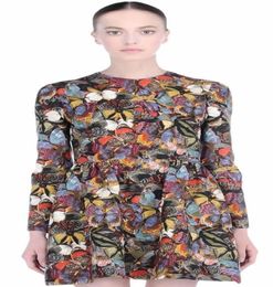 Colourful Butterfly Print Women Dress Long Sleeve Crepe Couture Dresses 83763801821