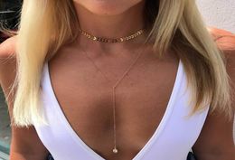 New Design Sexy Silvergold Colour Crystal Charm necklace multilayer fishbone Chain Y Shape Choker Necklace for Women5240200