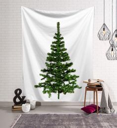 150200cm new year decoration tapestry printed Christmas tree hanging wall art blue green trees winter festival tapiz polyester ca2692265