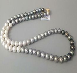 real fine pearls Beaded Necklaces jewelry 18quot 89mm natural south sea whitegray black round pearl necklace8024804