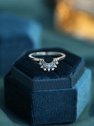 Cluster Rings 925 Silver Foldable Leaf Ring Moon Star Packaging Box Original Ladies Anniversary Vintage Jewellery