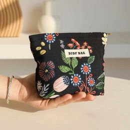 Cosmetic Organiser New Small Womens Cosmetic Bag Portable Plant Pattern Small Sanitary Napkin Storage Bag Commuter Coin Key Bag Portable Card Bag Y240503