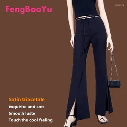 Women's Pants Satin Triacetate Spring Summer Split Flared High-waisted Hang Cool Horseshoe Style Temperament Fashion