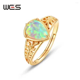 Cluster Rings WES 925 Sterling Silver For Woman Girl 7 9mm Natural Stone Opal Christmas Party Gift Anniversary Engagement Fine Jewellery