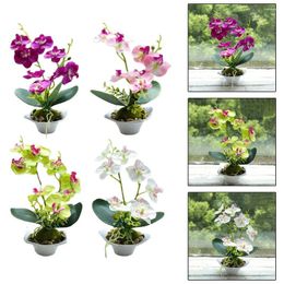 Decorative Flowers Three-Pronged Phalaenopsis Bonsai Artificial Flower Potted Plants Silk Foam Leaf Plastic Vase Fake Floral Garden
