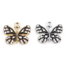 Pendant Necklaces 10PCs Fashion Micro Pave Charms Multicolor Black Butterfly Animal Enamel Rhinestone Pendants DIY Necklace Jewellery 19mm X