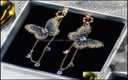 Dangle Chandelier Earrings Jewelry Korean Fairy Butterfly Long For Women Girl Ear Adornment Alloy Circle Rhinestone Tassel Handmad9478882