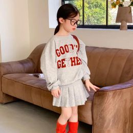 Clothing Sets Children Suit 2024 Spring Baby Korean Style Letter Printed Hoodie Pleated Skirt Two-piece Crewneck Casual