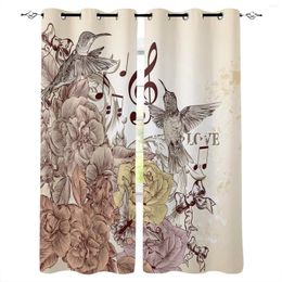 Curtain Yellow Hummingbird Musical Note Flower Bow Window Screen Printed Design Office Indoor Kitchen Home Drapes