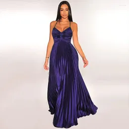 Casual Dresses Sexy Spaghetti Strap Backless A-line Long Dress For Women Evening Formal Occasion Gown Nightclub Elegant Ruched Prom Maxi