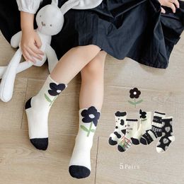 Kids Socks 5 Pairs/Lot Childrens Socks Cute Cat Kids Cotton Socks Baby Girl Socks For 1-12 Years Old Autumn And Winter Y240504
