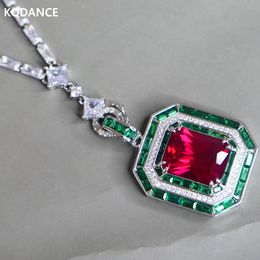 KQDANCE Rectangle 12*16mm Lab Green Gem Emerald Red Ruby Diamond Pendants Zircon Tennis Chain Necklace Luxury Jewelry For Women 240511