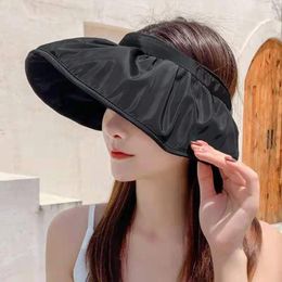 Wide Brim Hats Korea Styles Casual Outdoor Women Summer Sun Visor Hat Foldable Sport Empty Top Cap Beach