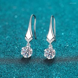 Dangle Earrings Luxury Platinum Pt950 Ear Hooks Elegant Demure Temperament Drop V-shaped Micro-set 1/2ct Moissanite Diamond Jewellery