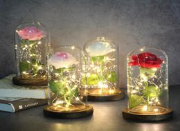 LED Glass Immortal Rose Enchanted Galaxy Decoration Home Furnishing Eternal 24K Gold Foil Flower Glass Cover Valentine039s Day 6195091