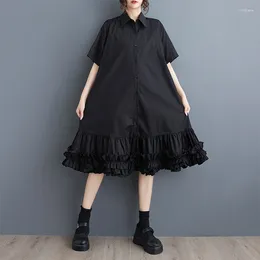 Party Dresses Japanese Korea Style Patchwork Edible Tree Chic Girl's Black Summer Ruffle Dress Street Fashion Women Casual Midi